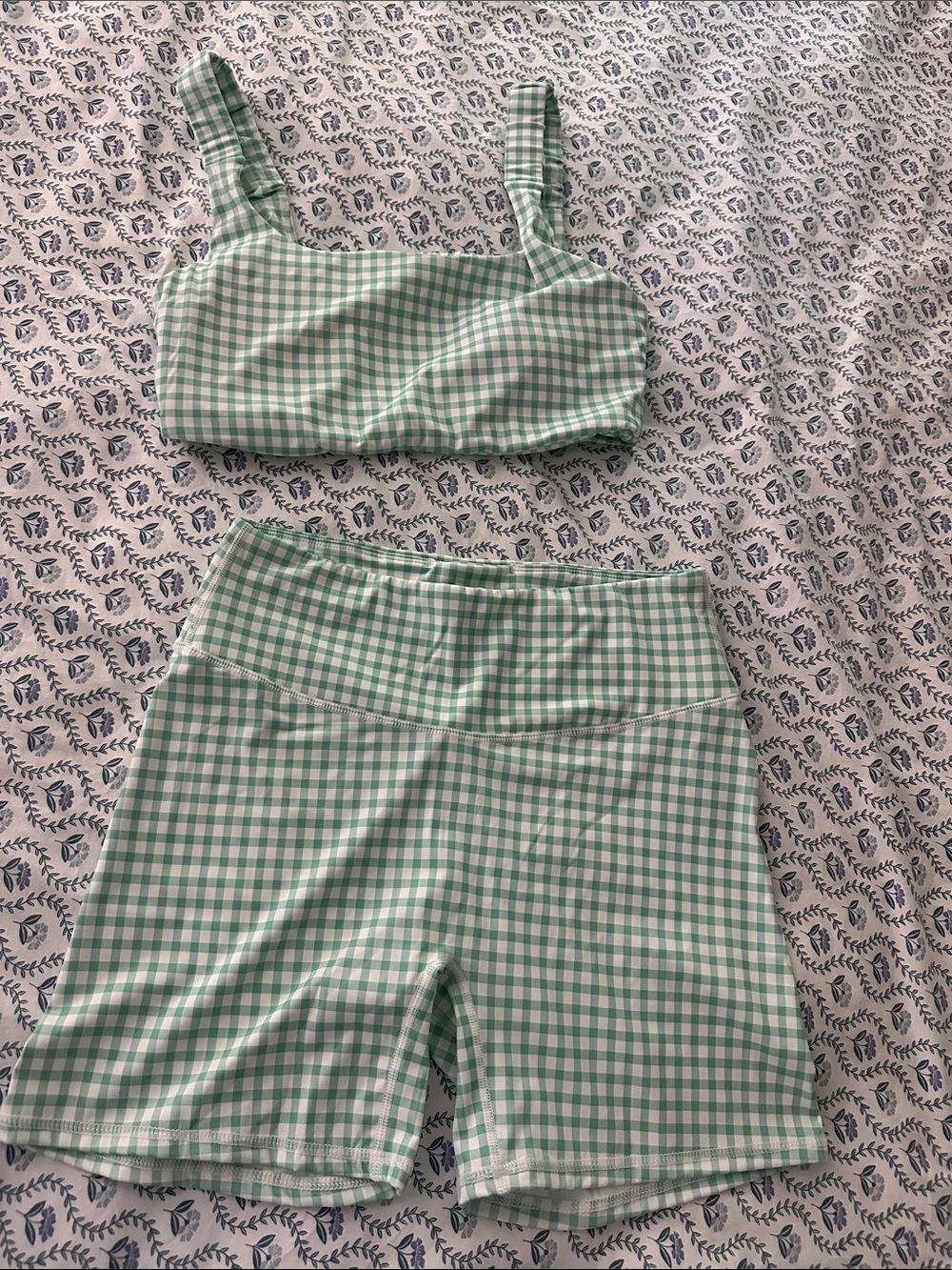Green Gingham Bike Shorts & Crop Top Set - Brand Unspecified